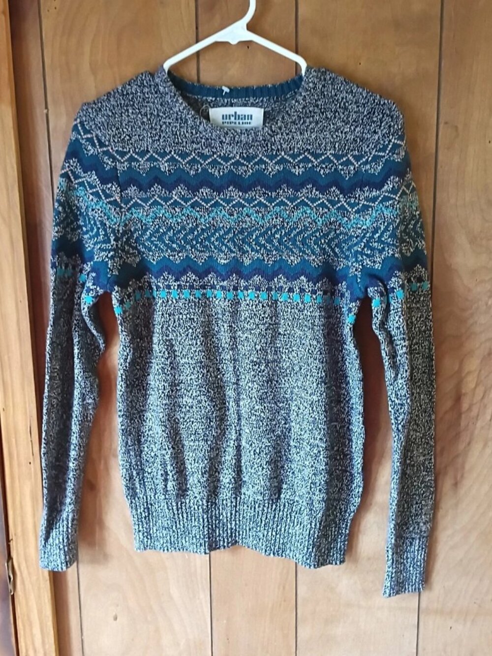 Urban Pipeline Fair Isle Knit Sweater Mens Small Blue Gray Cotton Blend Pullover